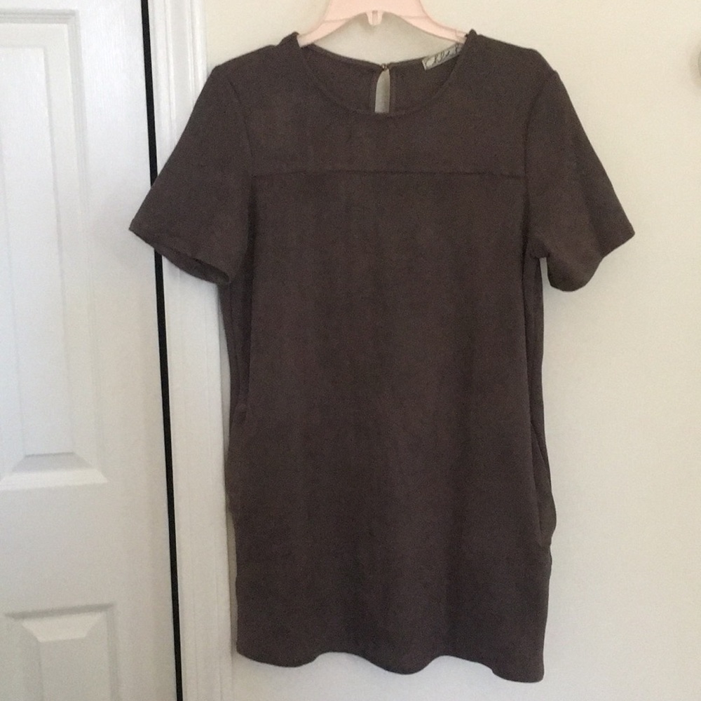 Brown suede mini dress with pockets